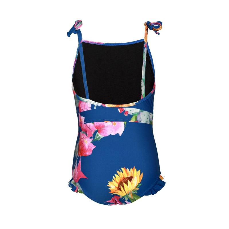 Girls Fleur Singlet Style One piece swimsuit with tie up shoulders by Plivati Swimwear Children's collection